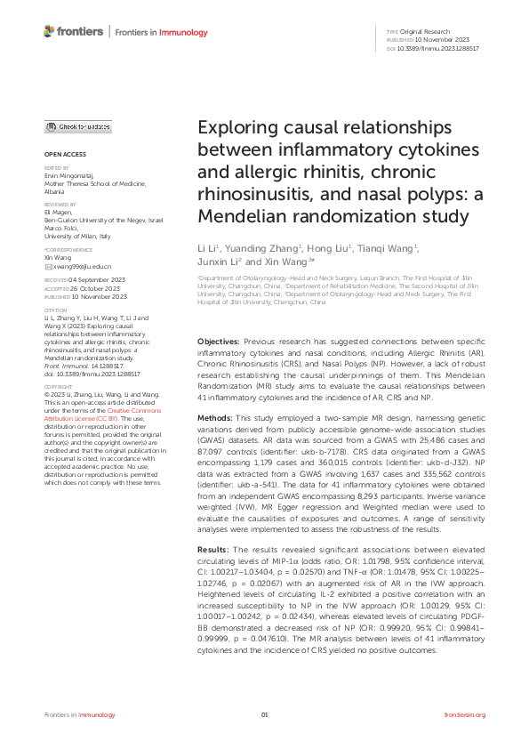 (PDF) Exploring causal relationships between inflammatory cytokines and ...