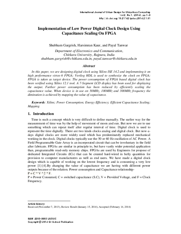 (PDF) Implementation of Low Power Digital Clock Design Using ...