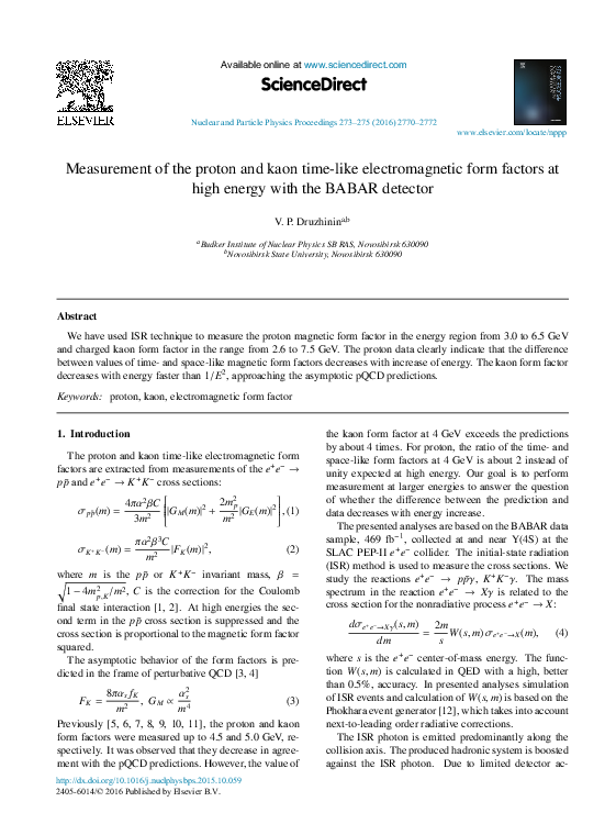 (PDF) Measurement of the proton and kaon time-like electromagnetic form ...