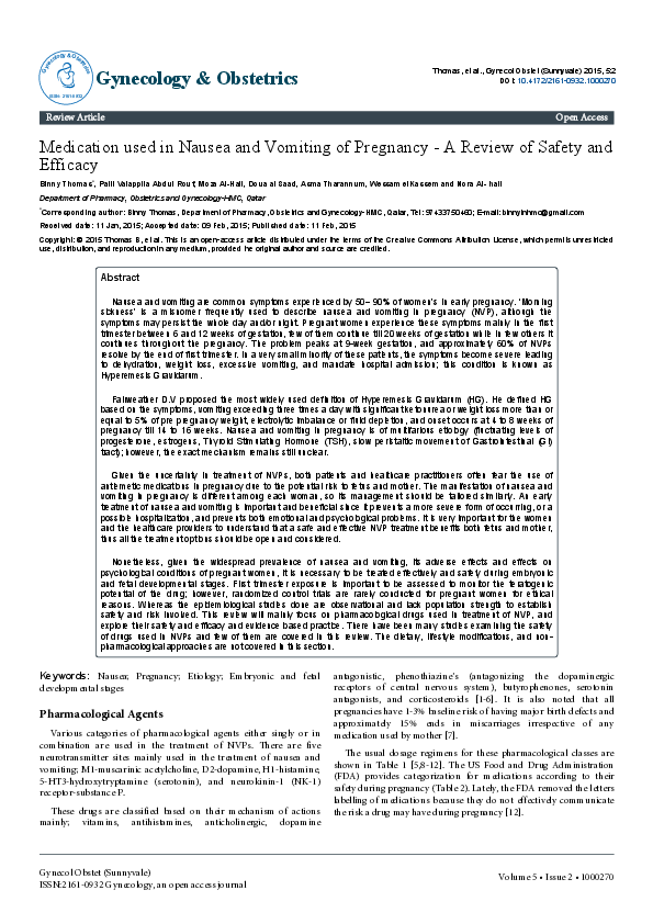 (PDF) Medication used in Nausea and Vomiting of Pregnancy - A Review of ...