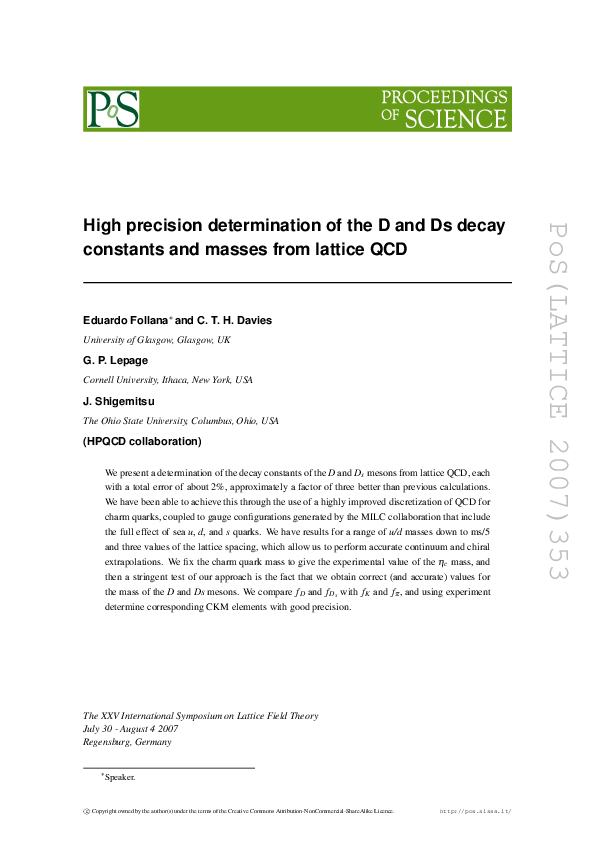 (PDF) High precision determination of the D and Ds decay constants and ...