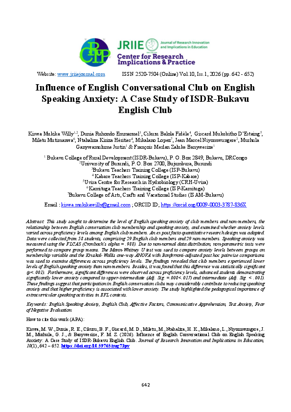 (PDF) Influence of English Conversational Club on English Speaking ...