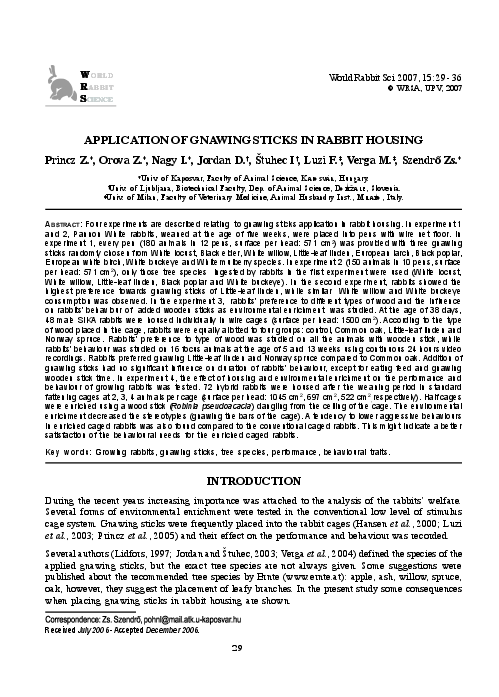 (PDF) Application of gnawing sticks in rabbit housing