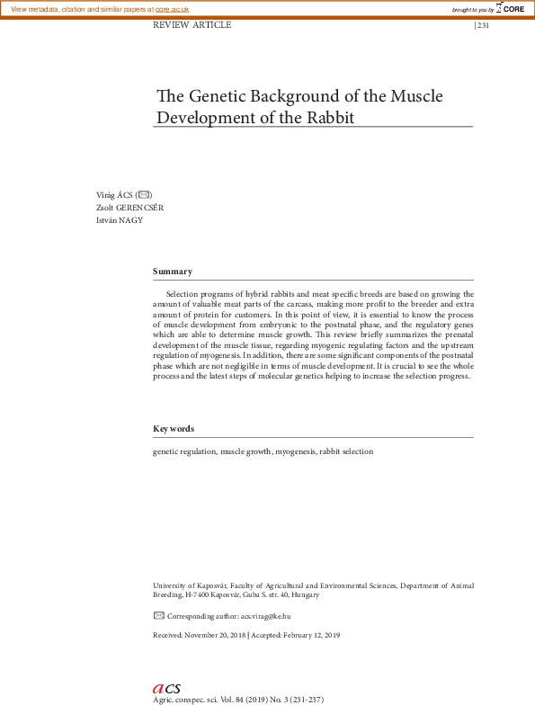 (PDF) The Genetic Background of the Muscle Development of the Rabbit