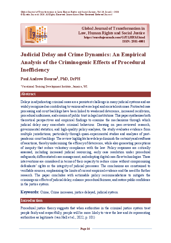 (PDF) Judicial Delay and Crime Dynamics: An Empirical Analysis of the ...