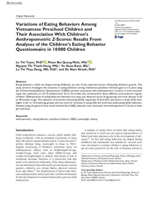 (PDF) Variations of Eating Behaviors Among Vietnamese Preschool ...