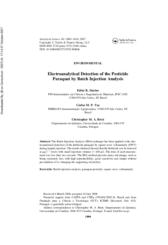 (PDF) Electroanalytical Detection of the Pesticide Paraquat by Batch ...