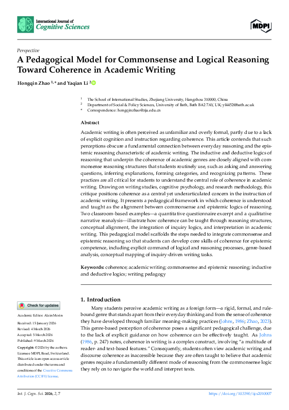 (PDF) A Pedagogical Model for Commonsense and Logical Reasoning Toward ...
