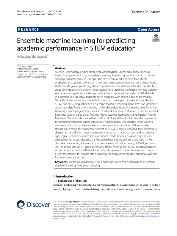 (PDF) Ensemble Machine Learning for Predicting Academic Performance in ...
