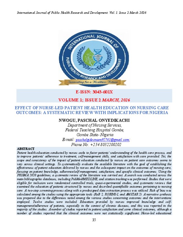 (PDF) EFFECT OF NURSE-LED PATIENT HEALTH EDUCATION ON NURSING CARE ...