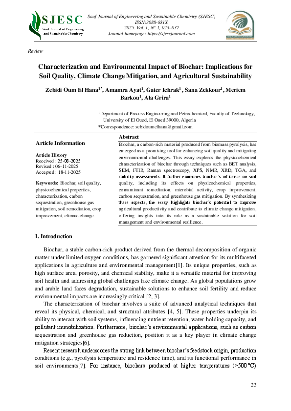 (PDF) Characterization and Environmental Impact of Biochar ...