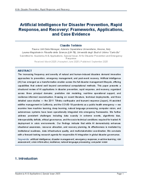 (PDF) Artificial Intelligence for Disaster Prevention, Rapid Response ...