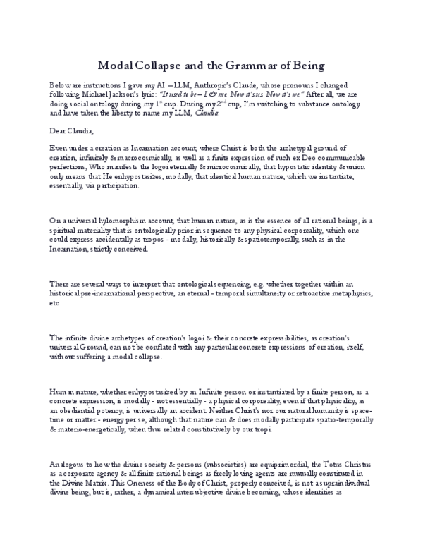 (PDF) Modal Collapse and the Grammar of Being