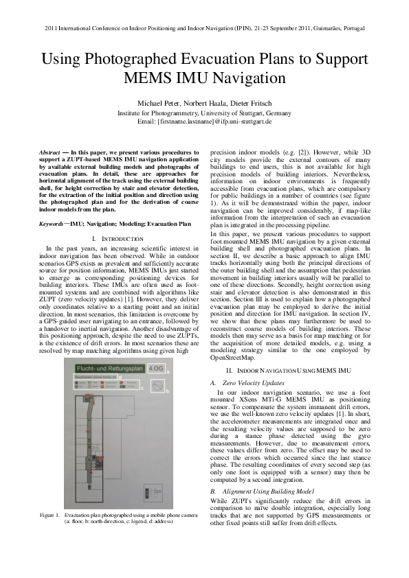 (PDF) Using Photographed Evacuation Plans to Support MEMS IMU Navigation