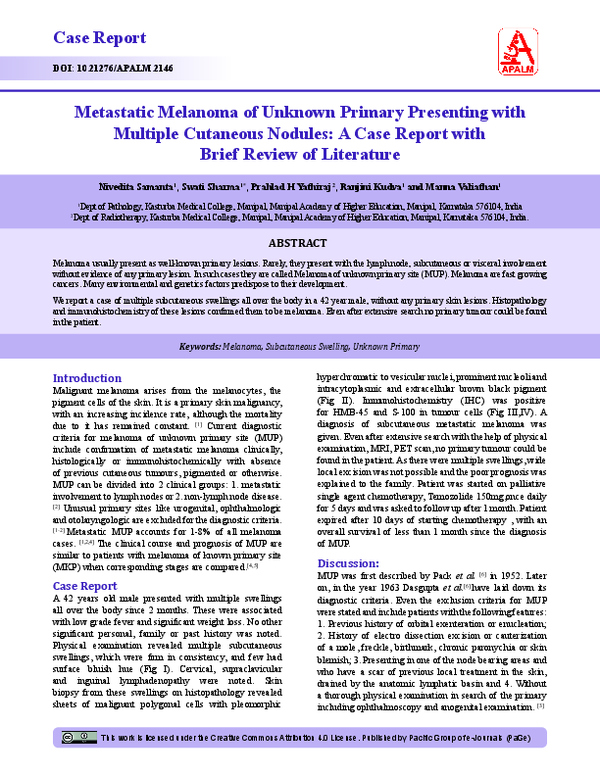 (PDF) Metastatic Melanoma of Unknown Primary Presenting with Multiple ...