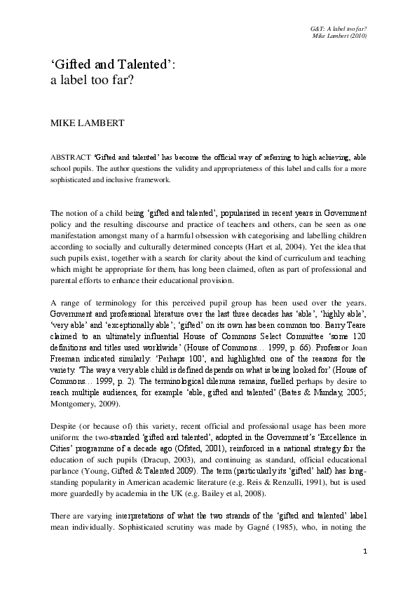 (PDF) 'Gifted and talented': Reevaluating a Limiting Label
