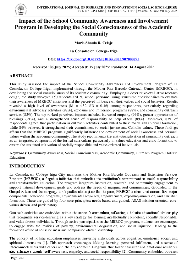 (PDF) Impact of the School Community Awareness and Involvement Program ...