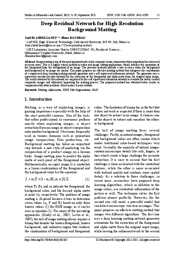 (PDF) Deep Residual Network for High-Resolution Background Matting