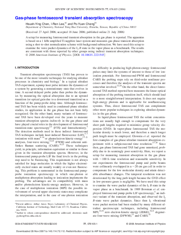 (PDF) Gas-phase femtosecond transient absorption spectroscopy
