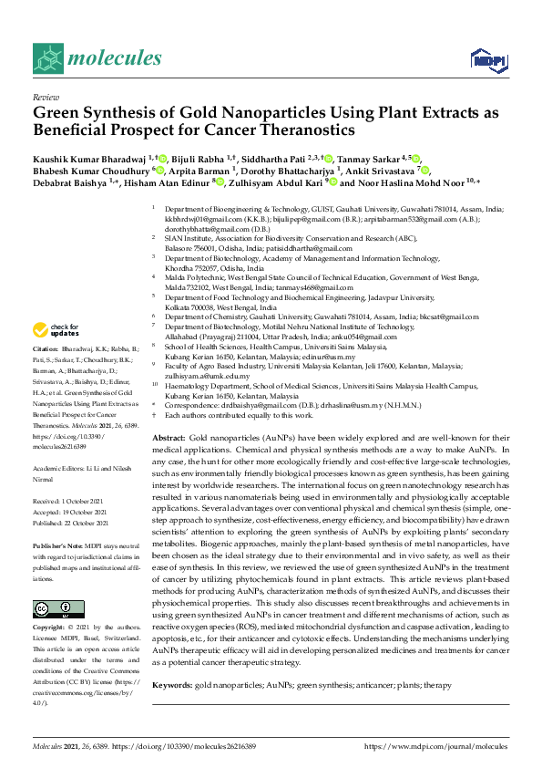 (PDF) Green Synthesis of Gold Nanoparticles Using Plant Extracts as ...
