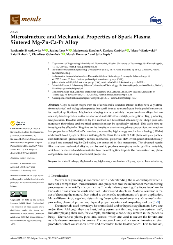 (PDF) Microstructure and Mechanical Properties of Spark Plasma Sintered ...