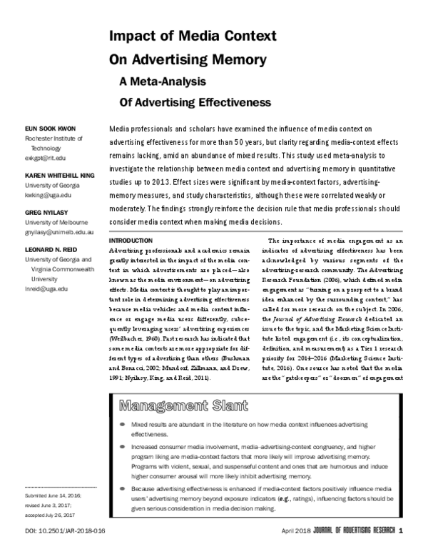 (PDF) Impact of Media Context On Advertising Memory