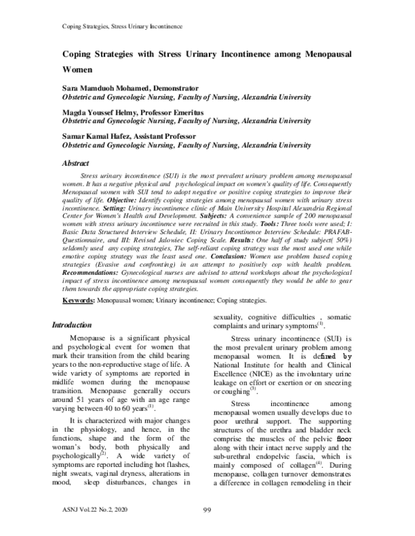 (PDF) Coping Strategies with Stress Urinary Incontinence among ...