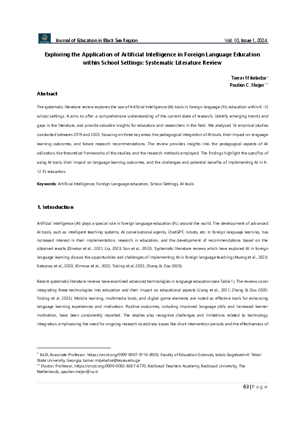 (PDF) Exploring the Application of Artificial Intelligence in Foreign ...