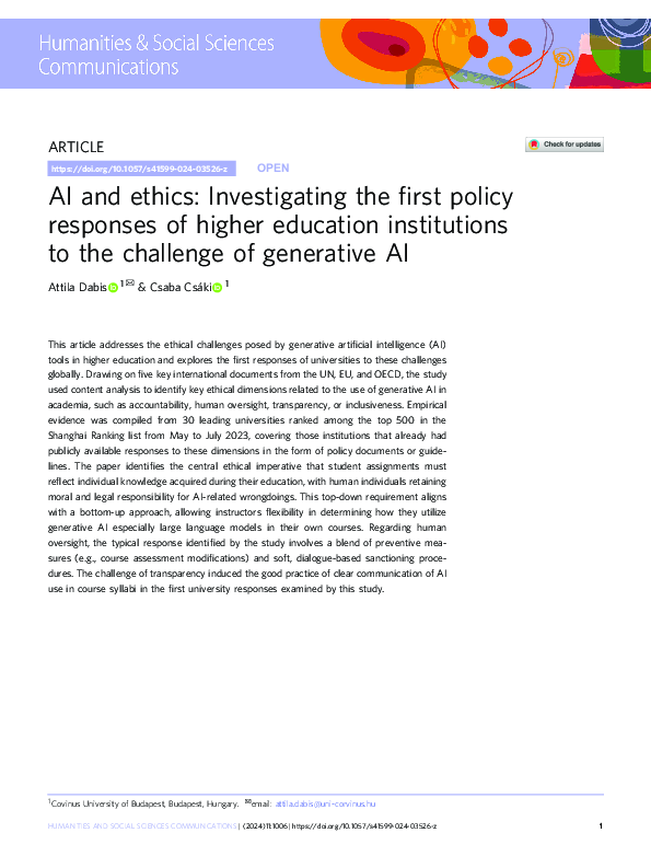 (PDF) AI and ethics: Investigating the first policy responses of higher ...