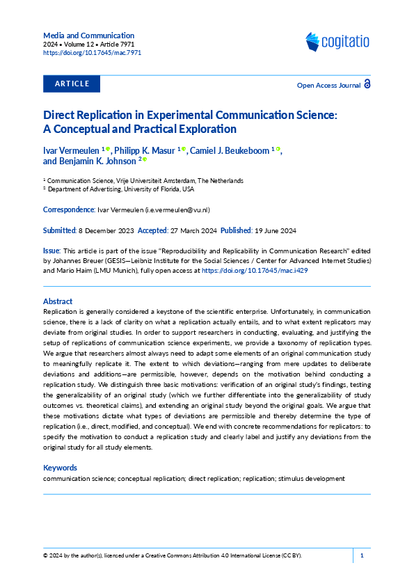 (PDF) Direct Replication in Experimental Communication Science: A ...