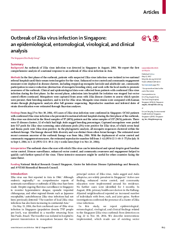 (PDF) Outbreak of Zika virus infection in Singapore: an epidemiological ...