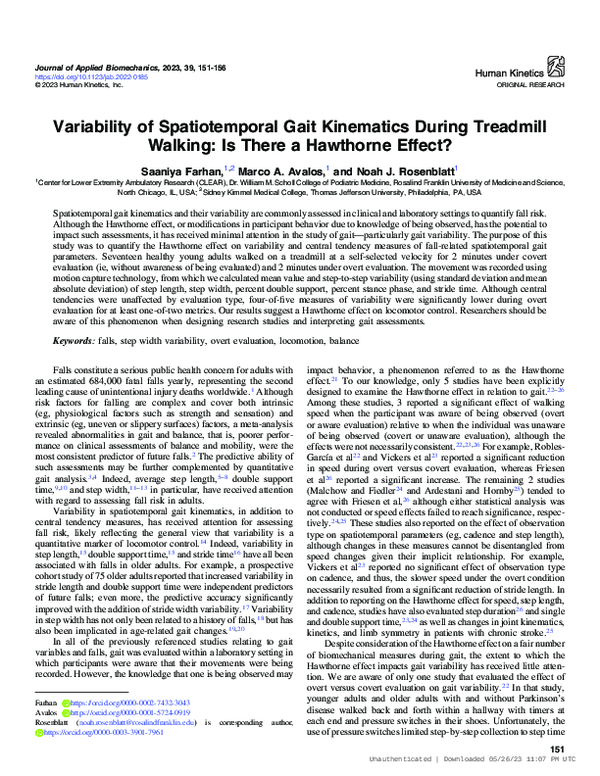 (PDF) Variability of Spatiotemporal Gait Kinematics During Treadmill ...