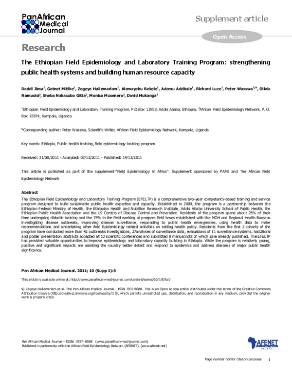 (PDF) The Ethiopian Field Epidemiology and Laboratory Training Program ...
