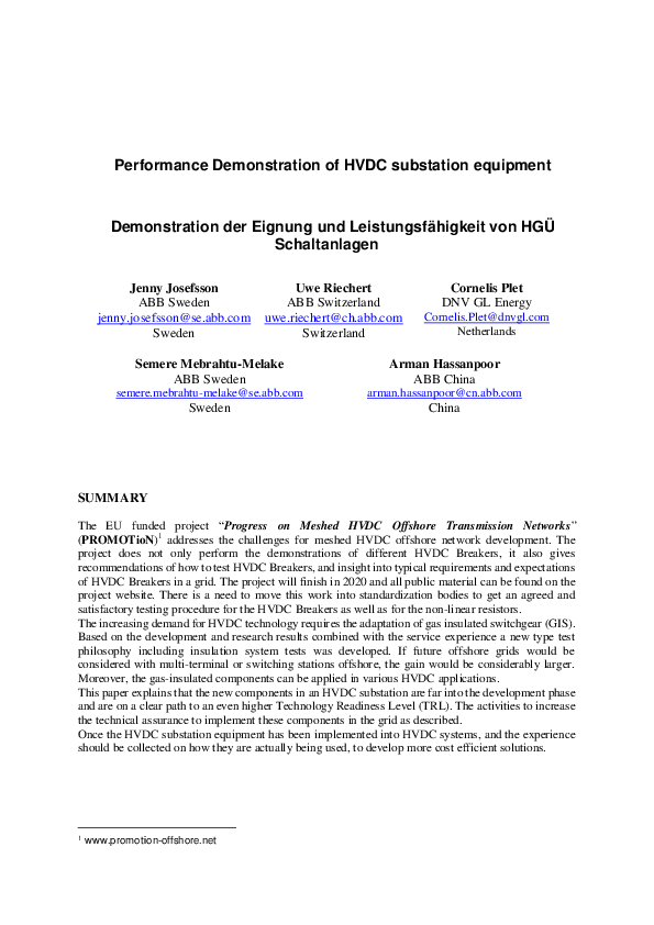 (PDF) Performance Demonstration of HVDC substation equipment ...