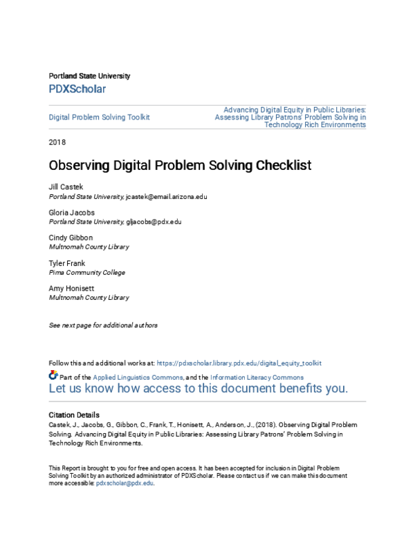 (PDF) Observing Digital Problem Solving Checklist