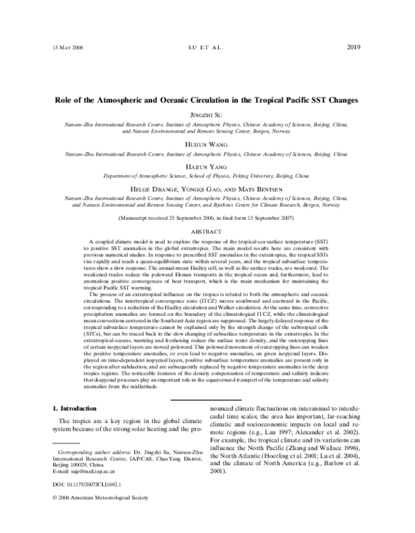 (PDF) Role of the Atmospheric and Oceanic Circulation in the Tropical ...