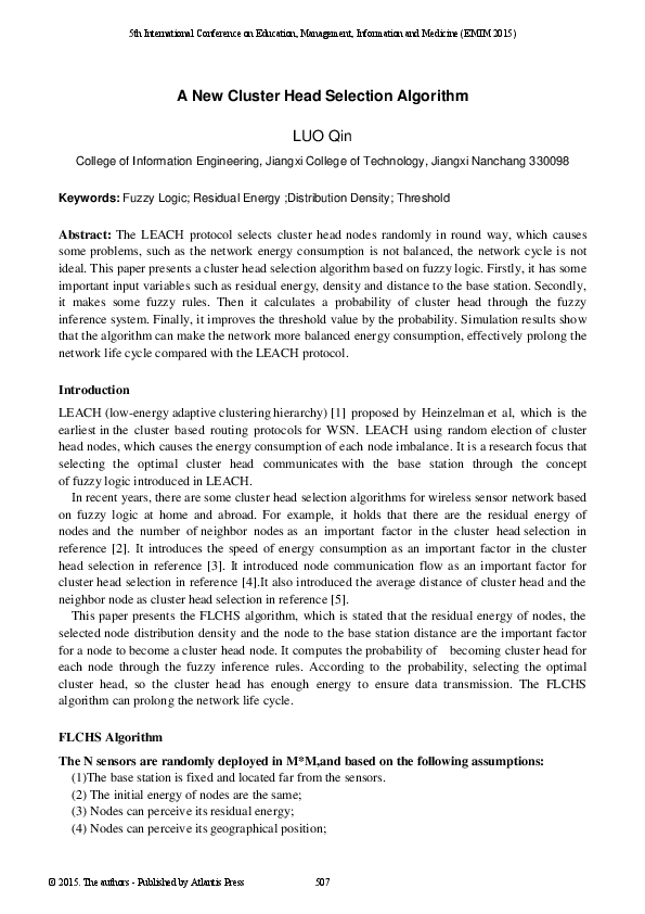 (PDF) A New Cluster Head Selection Algorithm