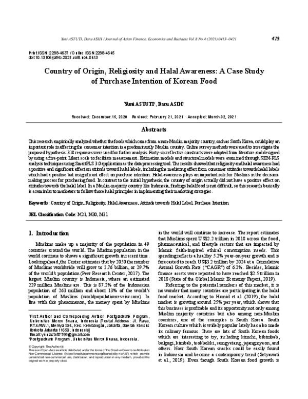 (PDF) Country of Origin, Religiosity and Halal Awareness: A Case Study ...