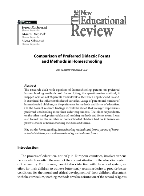 (PDF) Comparison of Preferred Didactic Forms and Methods in Homeschooling