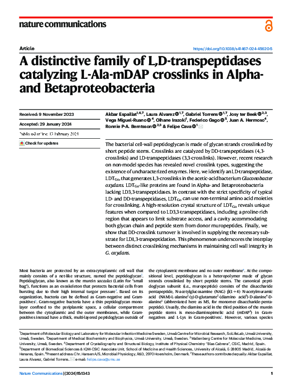 (PDF) A distinctive family of L,D-transpeptidases catalyzing L-Ala-mDAP ...