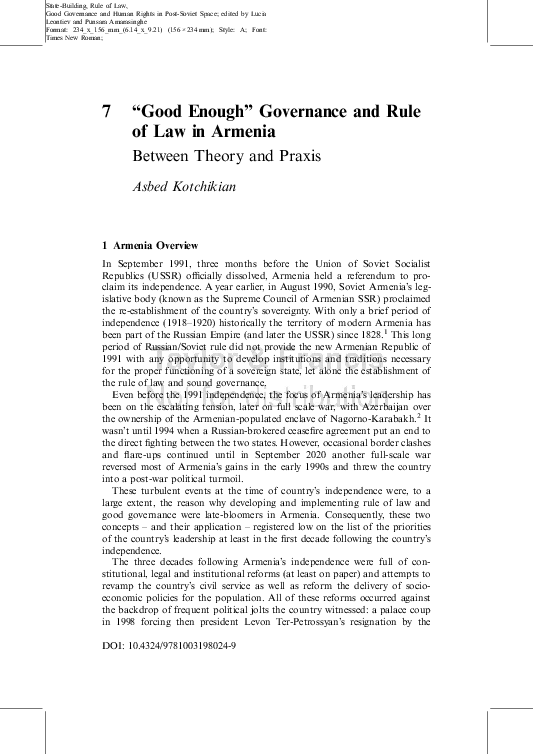 (PDF) “Good Enough” Governance and Rule of Law in Armenia: Between ...