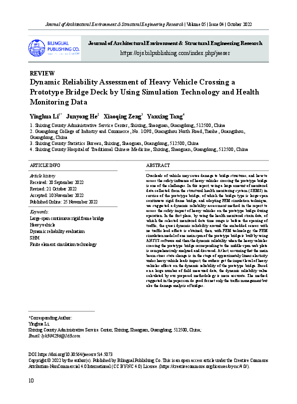 (PDF) Dynamic Reliability Assessment of Heavy Vehicle Crossing a ...