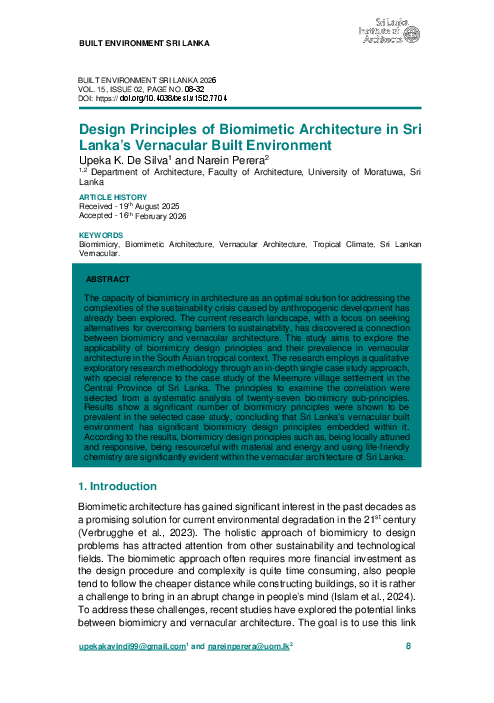(PDF) Design Principles of Biomimetic Architecture in Sri Lanka's ...