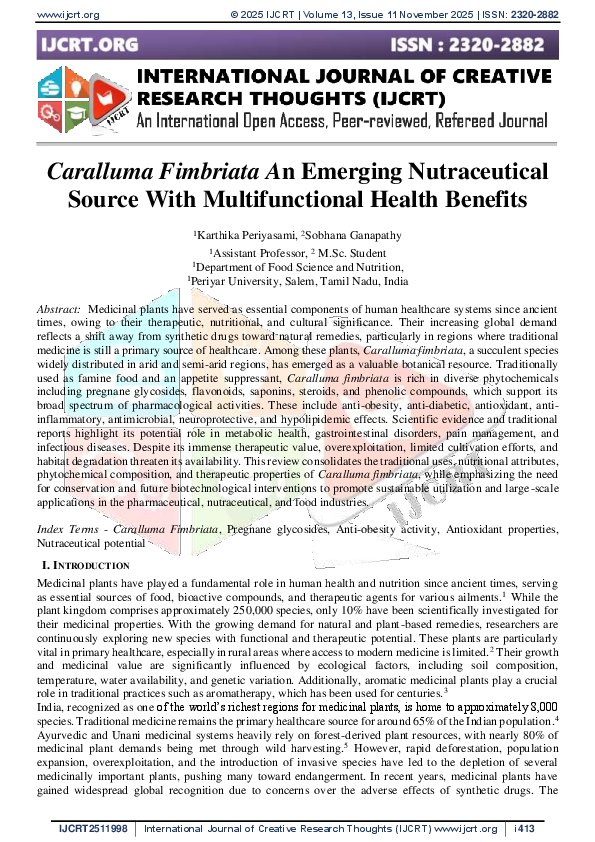 (PDF) Caralluma Fimbriata An Emerging Nutraceutical Source With ...