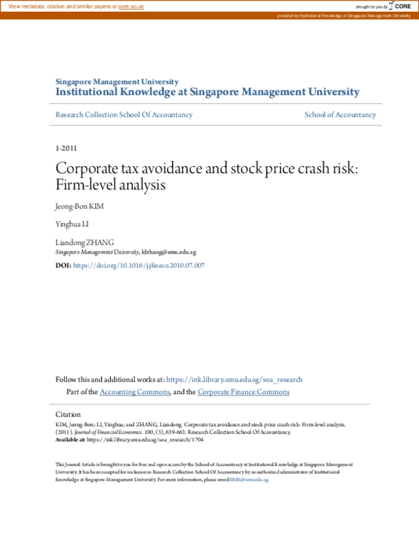 (PDF) Corporate tax avoidance and stock price crash risk: Firm-level ...