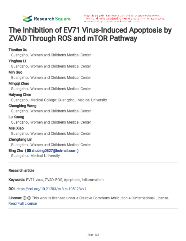 (PDF) The Inhibition of EV71 Virus-Induced Apoptosis by ZVAD Through ...
