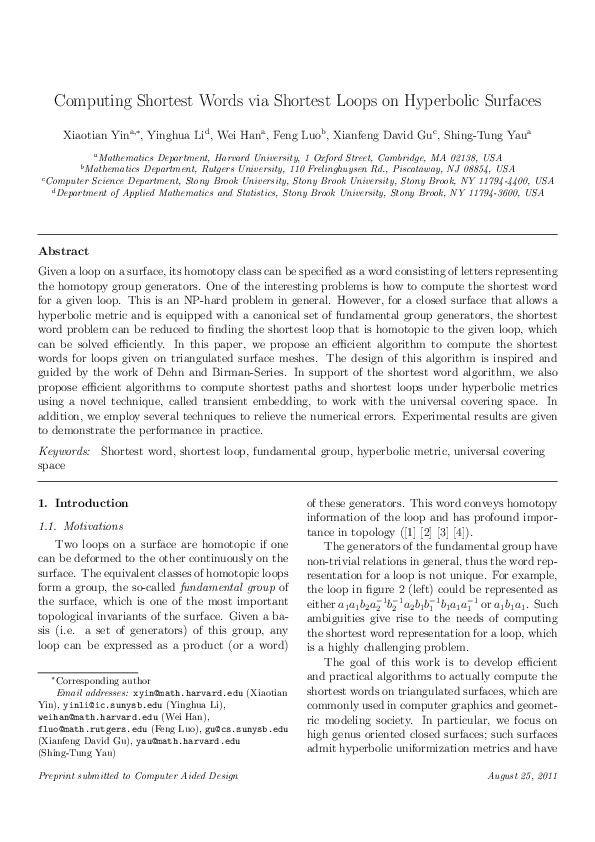 (PDF) Computing shortest words via shortest loops on hyperbolic surfaces