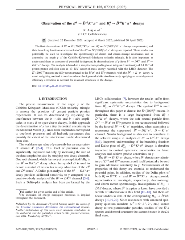 (PDF) Observation of the B 0 → D