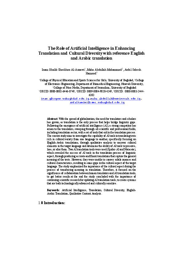 (PDF) The Role of Artificial Intelligence in Enhancing Translation and ...