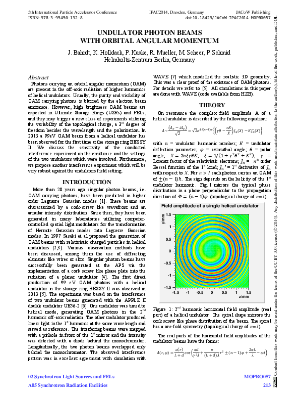 (PDF) Undulator Photon Beams with Orbital Angular Momentum